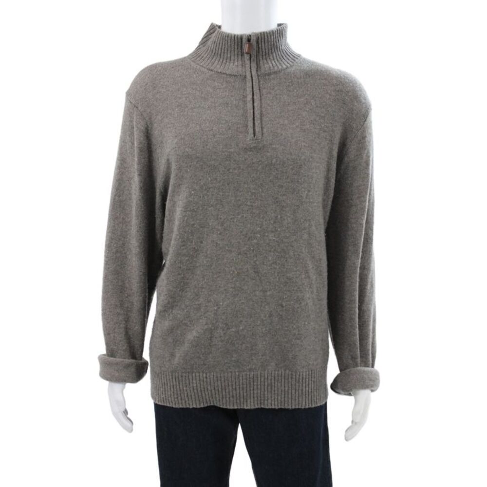 J Crew Mens Pullover Mock Neck Sweater Gray 70% Nylon Long Sleeve Size XL